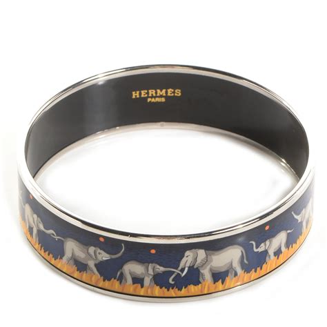 HERMES Enamel Printed Elephants Grazing Wide Bracelet 